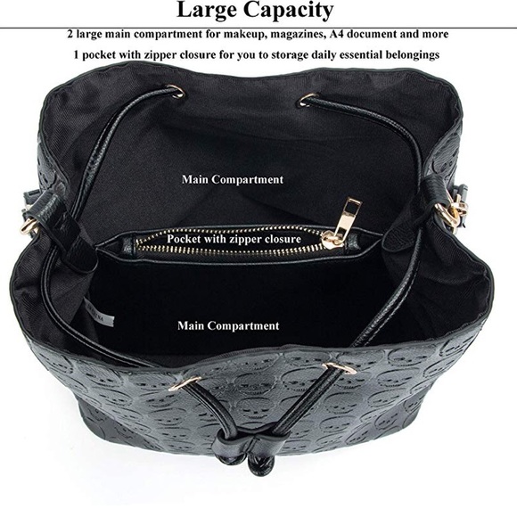 Skulls Bucket Bag Black Leather - Picture 6 of 7